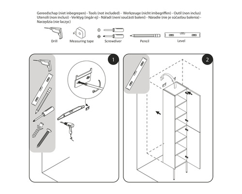 Montage-instructies voor een meubelstuk, gereedschap niet inbegrepen