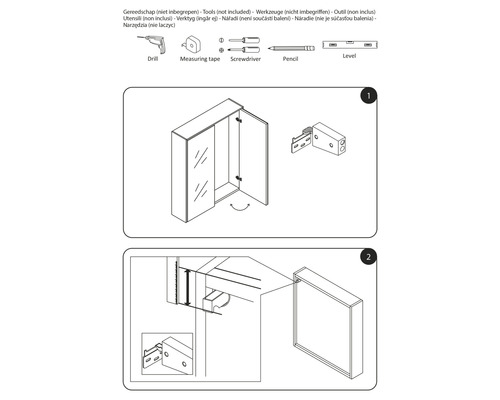 Instructies voor de montage van een spiegelkast met gereedschap