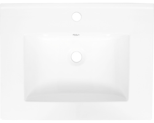 Keramische wastafel met kraangat en overloop