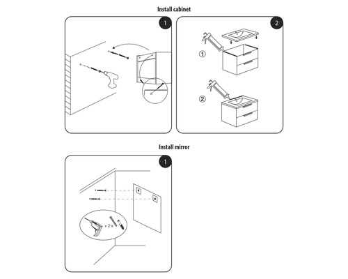 Instructies voor het installeren van de wastafelonderkast en spiegel