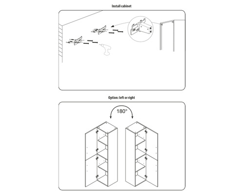Instructie voor kastmontage met optionele links- of rechtsuitlijning