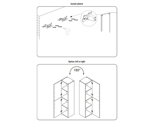 Instructies voor kastmontage met montageopties links of rechts