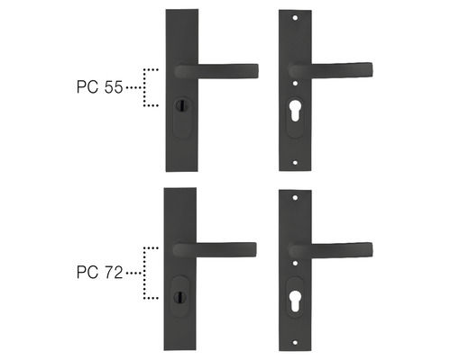 Deurklinken met verschillende profielcilinder afstanden PC 55 en PC 72