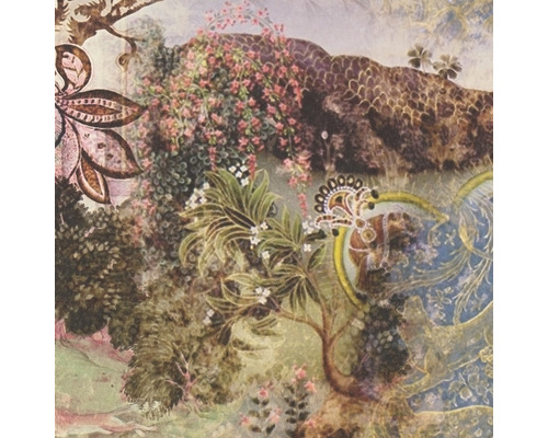 Behang met bosmotief en bloemelementen