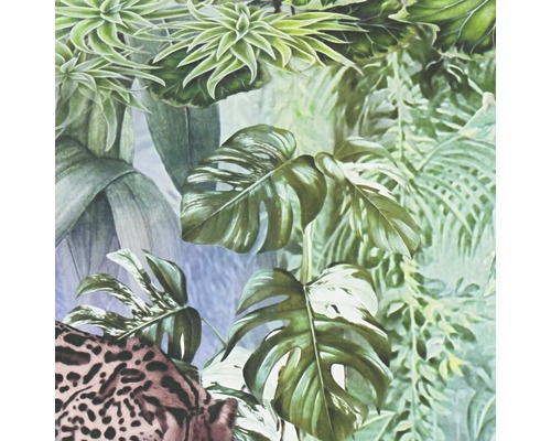 Behang met tropische bladeren en luipaard