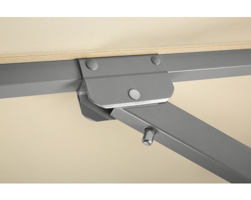 Detail van een parasol met frame en doek