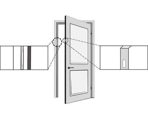 Illustratie van een binnendeur met deurkozijn en details over de montage