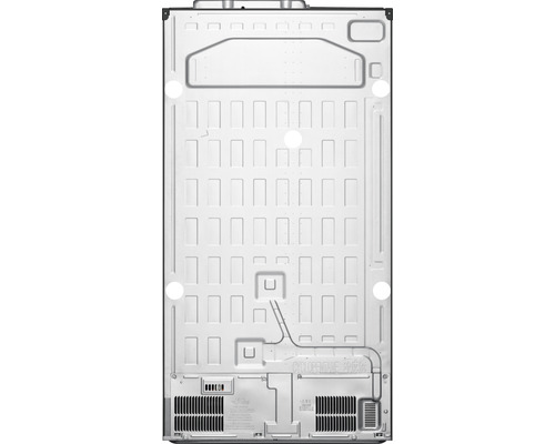 Achteraanzicht van een koelkast ter illustratie van de technische details en componenten.