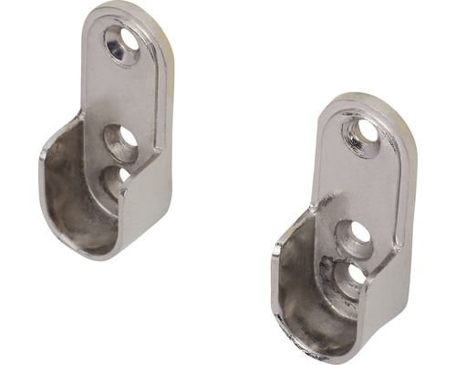 Twee metalen kledingroedesteunen met bevestigingsgaten.