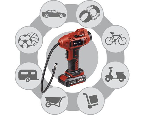 Einhell draadloze luchtpomp met toepassingsvoorbeelden