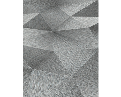Close-up van een grijs behang met een driedimensionaal geometrisch patroon.
