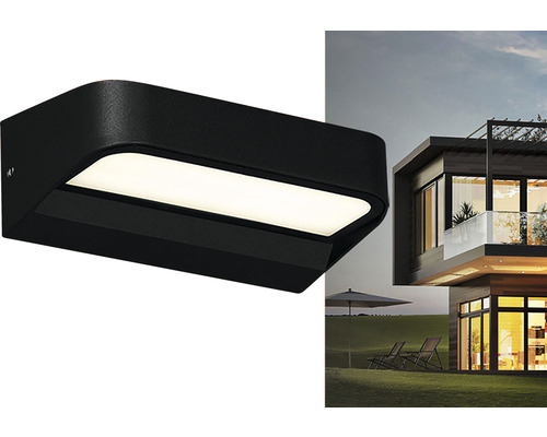 Zwarte led-buitenmuurlamp aan een huismuur