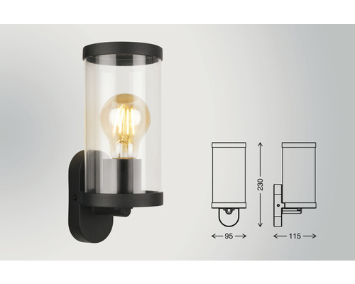 Wandlamp met transparante cilinder en maataanduidingen