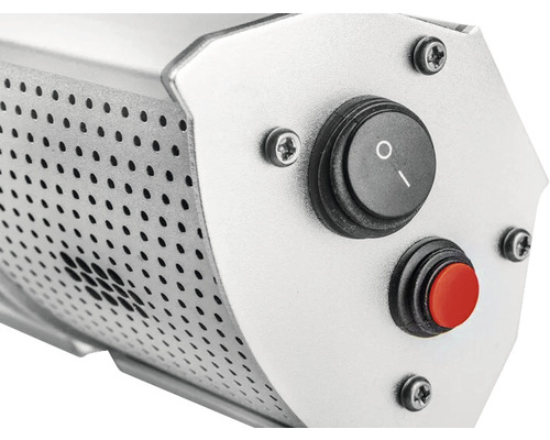 Detailweergave van een infraroodverwarming met schakelaar en knop