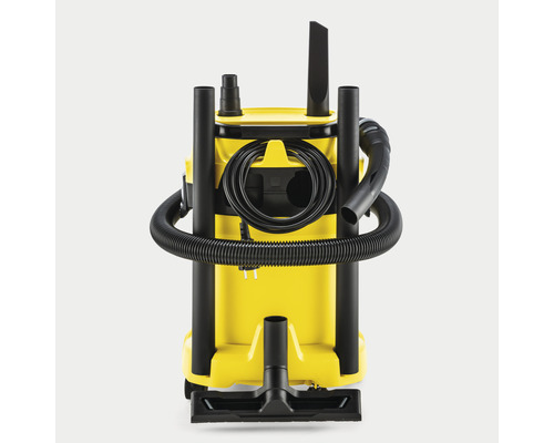 Gele nat- en droogzuiger met accessoires