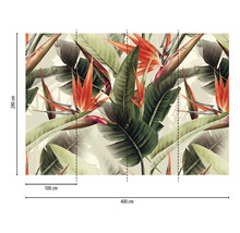 Behang met paradijsvogelbloemmotief, 400 cm breed en 280 cm hoog