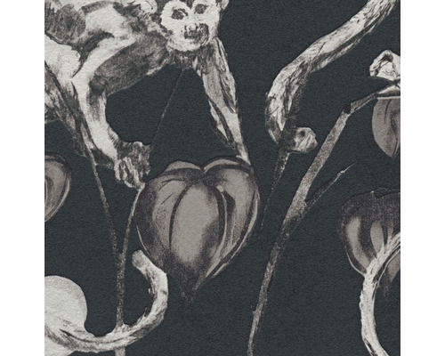 Detailopname van een behang met plant- en aapmotieven