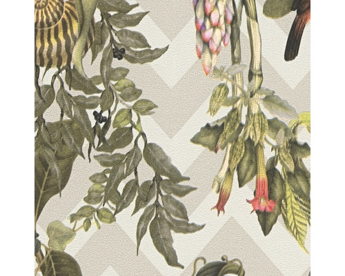 Behang met bladeren, slakkenhuis en bloempatroon