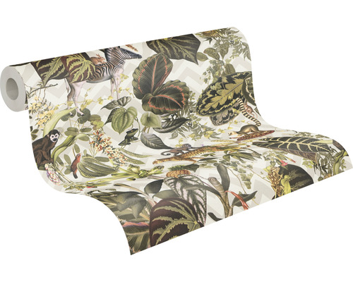 Behangrol met jungle dieren en plantenmotieven