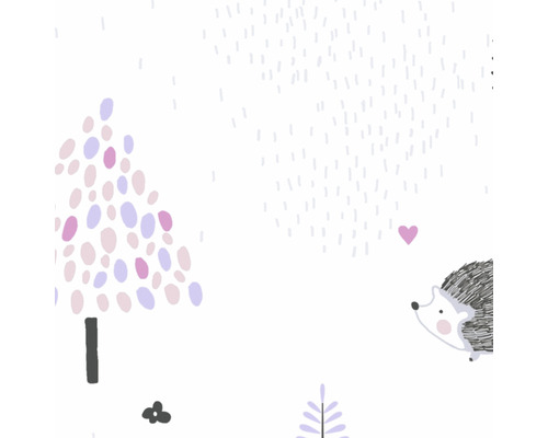 Illustratie met egel, bomen en harten