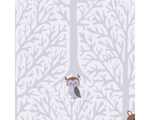 Behang met uilen- en boommotief