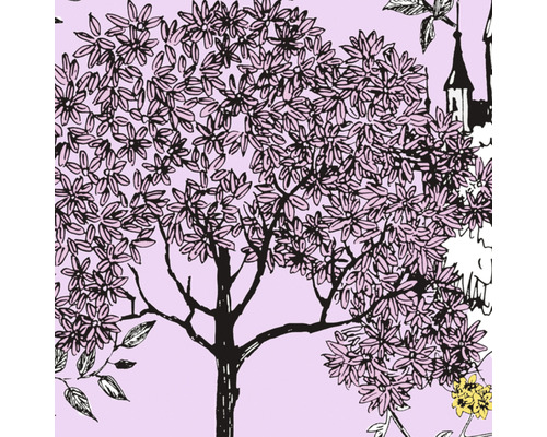 Illustratie van bomen en een kasteel op behang