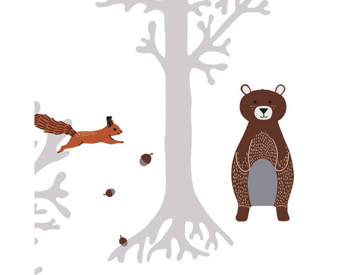 A.S. CRÉATION Vliesbehang 38134-1 Little Love bomen met bosdieren wit Illustratie met bomen, eekhoorn, beer en eikels
