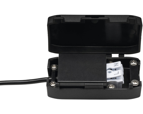 Opbouw aansluitdoos met open deksel en kabelaansluiting