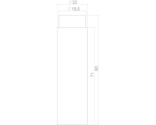 Technische tekening met maatvoering: diameter 22 millimeter, diameter 19,5 millimeter, hoogte 80 millimeter, hoogte 71 millimeter