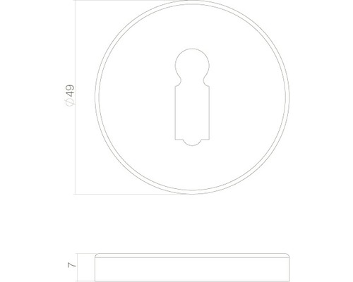 Technische tekening van een deurslot met afmetingen van 49 millimeter diameter en 7 millimeter dikte.