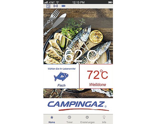 Campingaz app-weergave met visgerecht