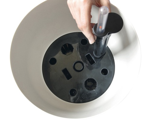 Detailopname van een plantenbak met ingeplante waterindicator