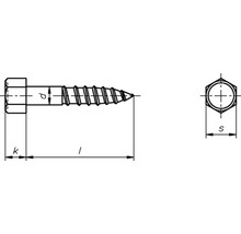 Technische tekening van een houtschroef met maataanduidingen