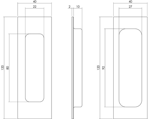 Technische tekening van een meubelgreep met afmetingen