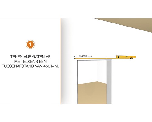 Instructie voor het markeren van vijf gaten met een tussenafstand van 450 millimeter