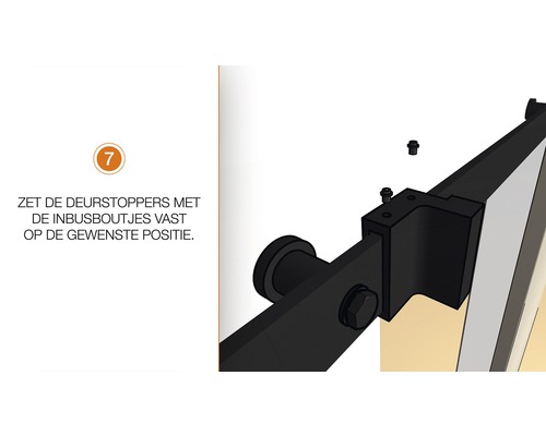 Montagehandleiding: Deurstoppers vastzetten met inbusbouten.