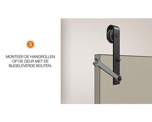 Montage van de hangerrollen op de deur met de meegeleverde bouten