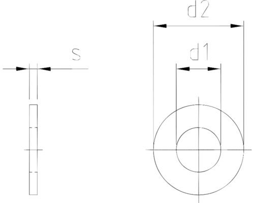 Technische tekening van een ring met de afmetingen d1, d2 en s