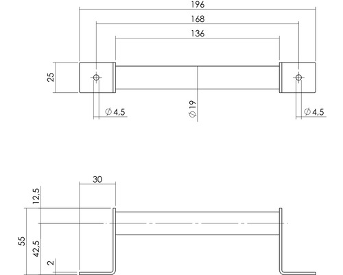 Technische tekening van een handdoekhouder met maatvoering