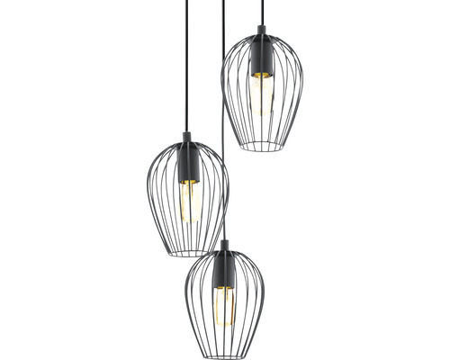 Hanglamp met drie lampenkappen van metaaldraad