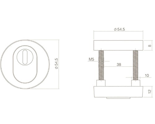 Technische tekening van een deurslot met afmetingen