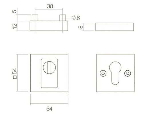 Technische tekening van een toiletslot met afmetingen