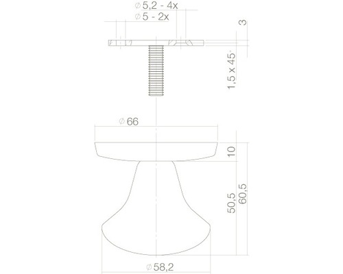 Technische tekening van een meubelknop met maatvoering