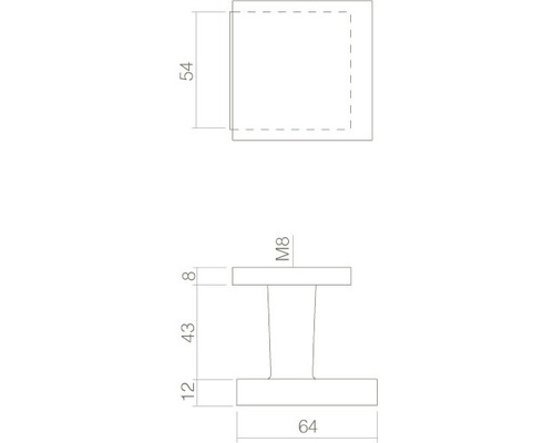 Technische tekening van een meubelknop met maatvoering