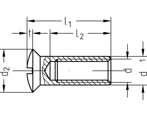 Technische tekening van een verzonken schroef met afmetingen.