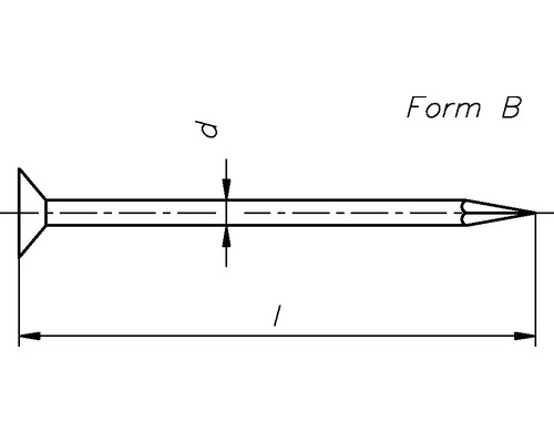 Tekening van een verzonken houtschroef, vorm B met lengte-aanduiding