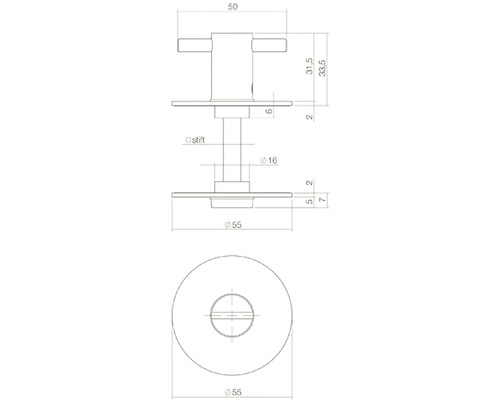 Technische tekening van een meubelknop met afmetingen