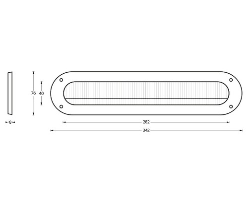 Technische tekening van een ovale borsteldoorvoer met afmetingen