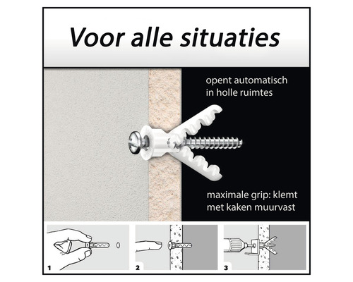 Afbeelding van een hollewandplug met schroef, geschikt voor alle situaties