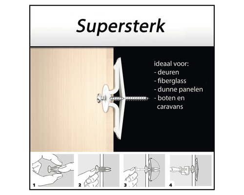 Universele plug met schroef voor deuren, glasvezel en dunne panelen